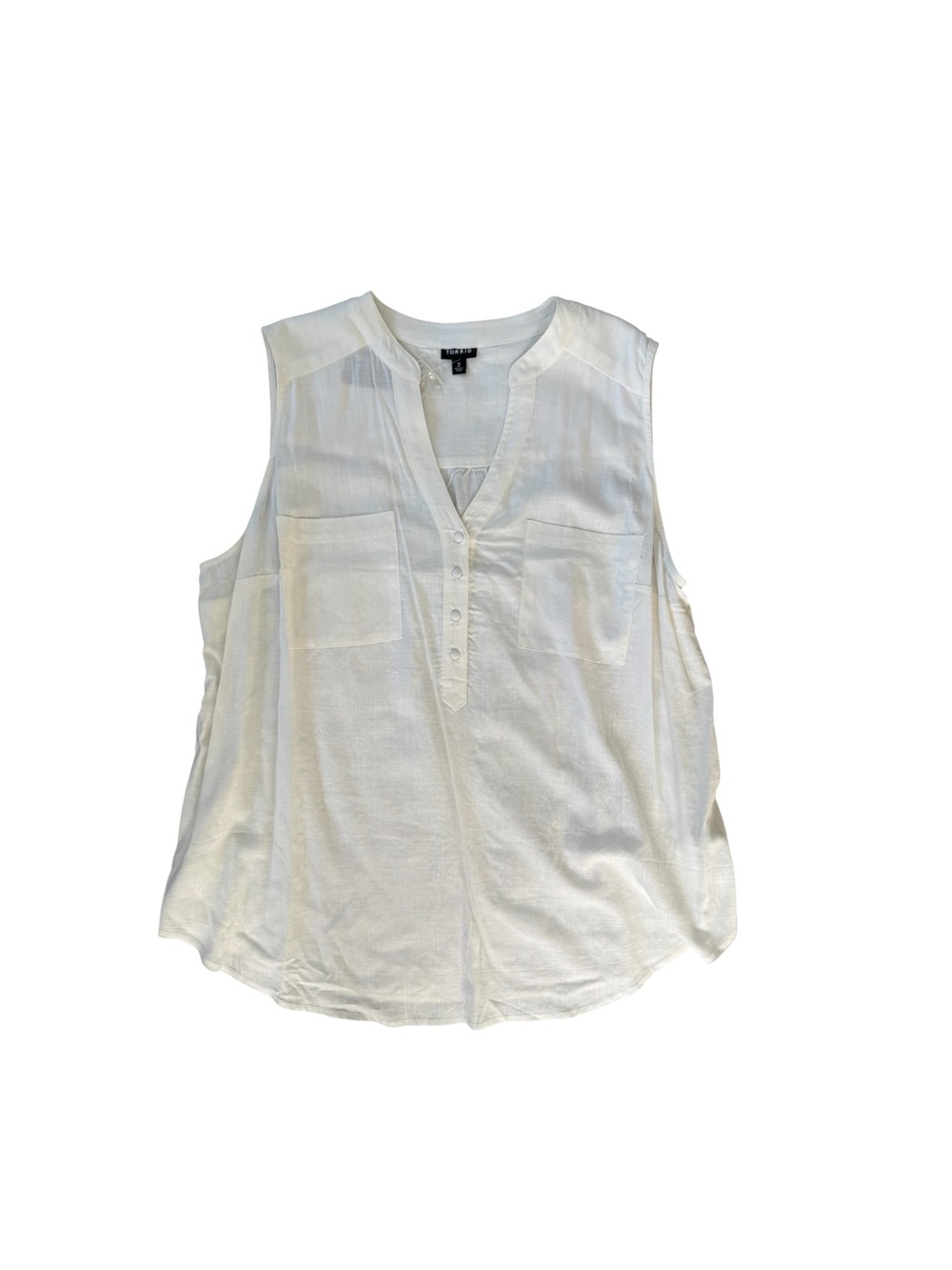 torrid White Sleeveless Henley V-Neck Tank with Chest Pockets